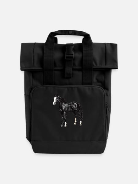 Pferde Pferd - Rolltop Rucksack mit zwei Griffen - Schwarz