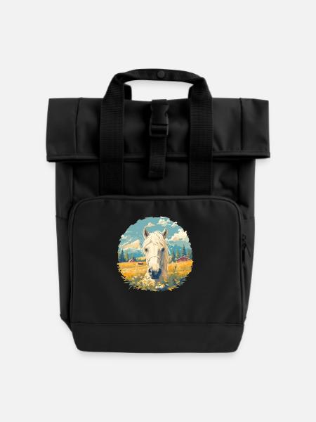 Pferde Pferd - Rolltop Rucksack mit zwei Griffen - Schwarz