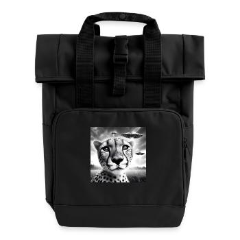 Guépard Funny Graphic Selfie avec des OVNI Étrange Alien - Sac à dos Roll Top à deux anses - noir - Devant