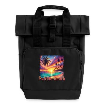 Waikiki, Hawaii, Sonnenuntergang, Palmen, Meer, St - Rolltop Rucksack mit zwei Griffen - Schwarz - Vorne