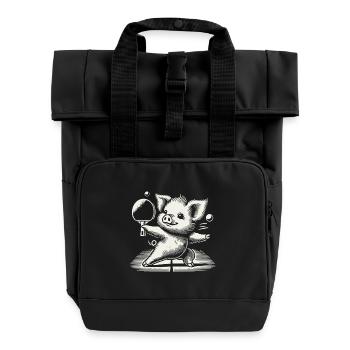 Funny Table Tennis Pig Cute Design - Roll Top Backpack with Two Handles - black - Front