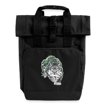 Schneeleopard Leopard Raubkatze - Rolltop Rucksack mit zwei Griffen - Schwarz - Vorne