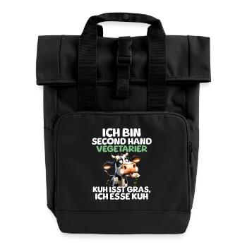 Second Hand Vegetarier - Rolltop Rucksack mit zwei Griffen - Schwarz - Vorne