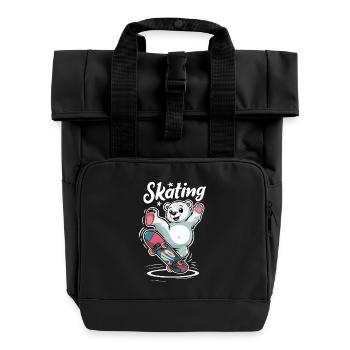 Ours mignon sur le skateboard patinant - Sac à dos Roll Top à deux anses - noir - Devant