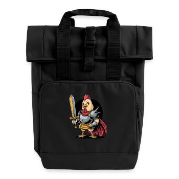 Tapferer Hahn-Ritter in mittelalterlicher Rüstung - Rolltop Rucksack mit zwei Griffen - Schwarz - Vorne