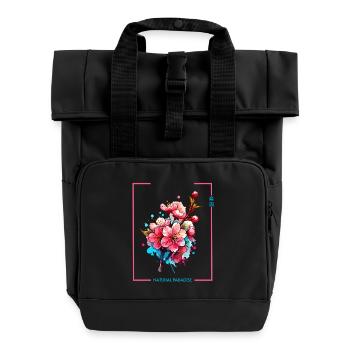 Japan Kirschblüte Minimalistisch Aquarell - Rolltop Rucksack mit zwei Griffen - Schwarz - Vorne