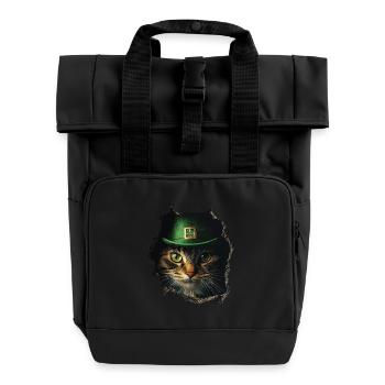 St. Patrick Katze - Rolltop Rucksack mit zwei Griffen - Schwarz - Vorne