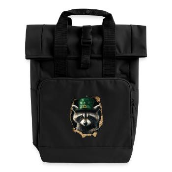 St. Patrick Waschbär - Rolltop Rucksack mit zwei Griffen - Schwarz - Vorne
