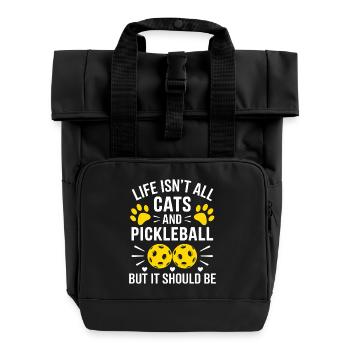 Pickleball Saying Cat Funny Pickleball Gift - Roll Top Backpack with Two Handles - black - Front