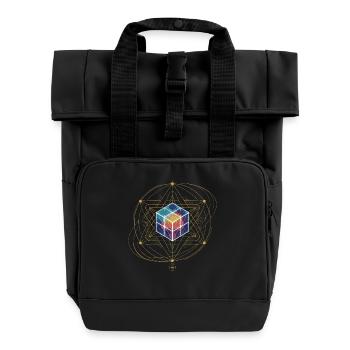Metatrons Würfel Heilige Geometrie Kosmische Kunst - Rolltop Rucksack mit zwei Griffen - Schwarz - Vorne