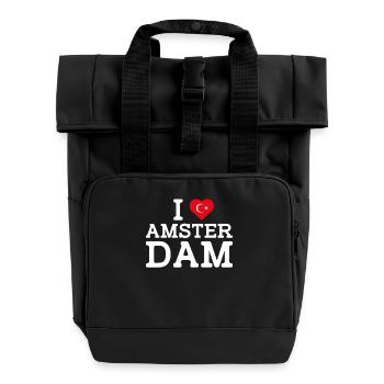 I Love Amsterdam Turkish Flag Cool Netherland Pun - Roll Top Backpack with Two Handles - black - Front