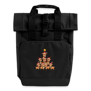 Rentier Weihnachten Christbaum - Rolltop Rucksack mit zwei Griffen - Schwarz - Vorne