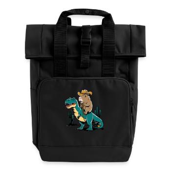 Niedliches Capybara auf Dinosaurier für einen - Rolltop Rucksack mit zwei Griffen - Schwarz - Vorne