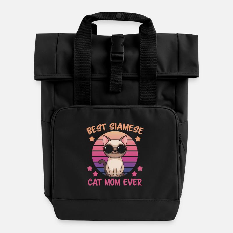 Siamese Cat Saying Siamese Cat Mom Siamese Cat Gift - Roll Top Backpack with Two Handles - black