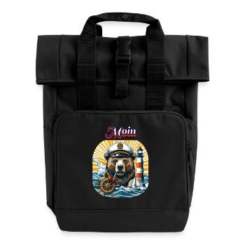 Hamburg Sea Dog Captain Lighthouse Sailing Ship Moin - Roll Top Backpack with Two Handles - black - Front