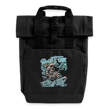 Cute but Crazy Zebra Comic Style Funny Motif - Roll Top Backpack with Two Handles - black - Front