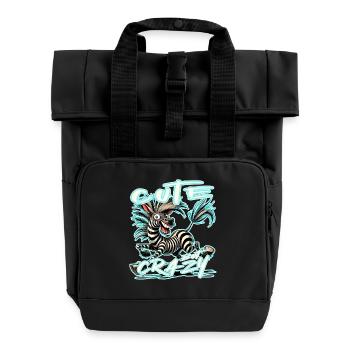 Cute but Crazy Zebra Comic Style Funny Motif - Roll Top Backpack with Two Handles - black - Front