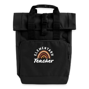 Elementary school teacher retro rainbow design - Roll Top Backpack with Two Handles - black - Front