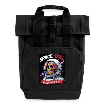 Platz ist das, was ich brauche, dieser Valentinstag-Totenkopf - Rolltop Rucksack mit zwei Griffen - Schwarz - Vorne