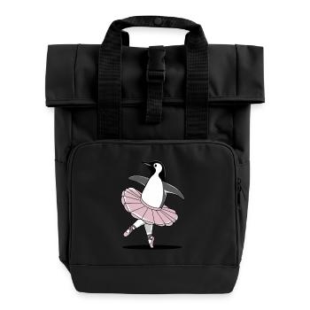 Elegant penguin in ballet tutu - Roll Top Backpack with Two Handles - black - Front