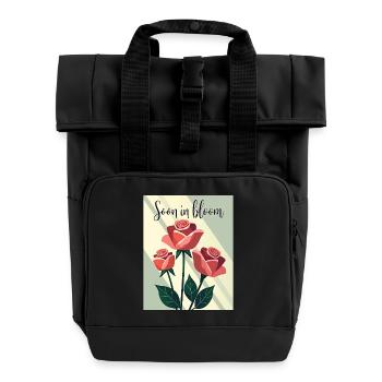 Soon in Bloom Rosenmotiv - Rolltop Rucksack mit zwei Griffen - Schwarz - Vorne