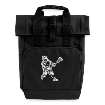 Lacrosse Player Drawing - Roll Top Backpack with Two Handles - black - Front