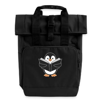 Pingouin mignon avec motif de livre - Sac à dos Roll Top à deux anses - noir - Devant