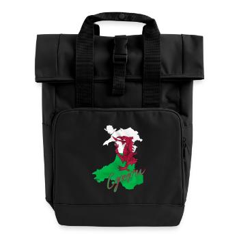Flagge von Wales, walisischer Stolz - Rolltop Rucksack mit zwei Griffen - Schwarz - Vorne