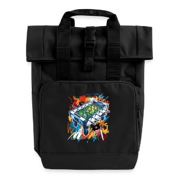 Tischkicker Tischfußball - Rolltop Rucksack mit zwei Griffen - Schwarz - Vorne