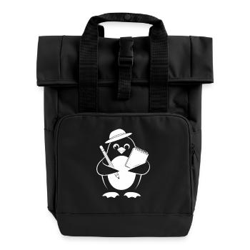 Penguin Journalist Reporter With Notebook - Roll Top Backpack with Two Handles - black - Front