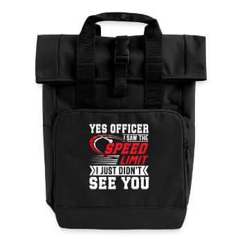Funny Speed Limit Car Driver Design - Roll Top Backpack with Two Handles - black - Front