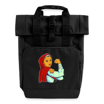 Woman with headscarf - Roll Top Backpack with Two Handles - black - Front