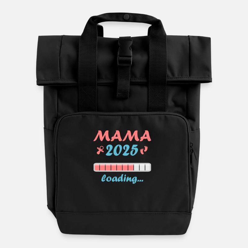 Mama 2025 Geschenk Frauen Damen Mutter Schwanger - Rolltop Rucksack mit zwei Griffen - Schwarz