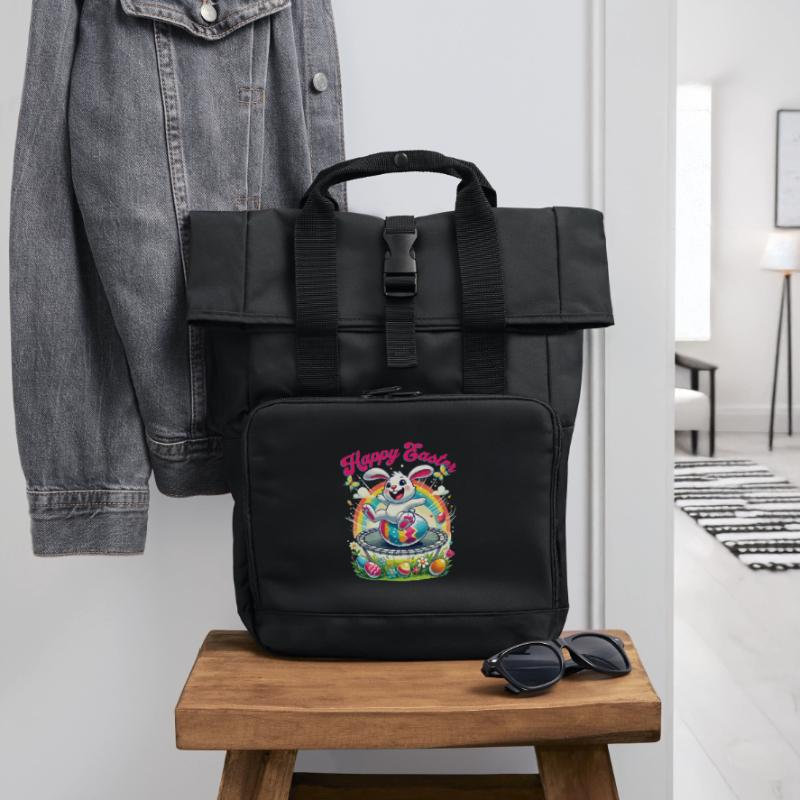 Easter Happy Easter Easter Bunny Easter Egg Spring Roll Top Backpack with Two Handles