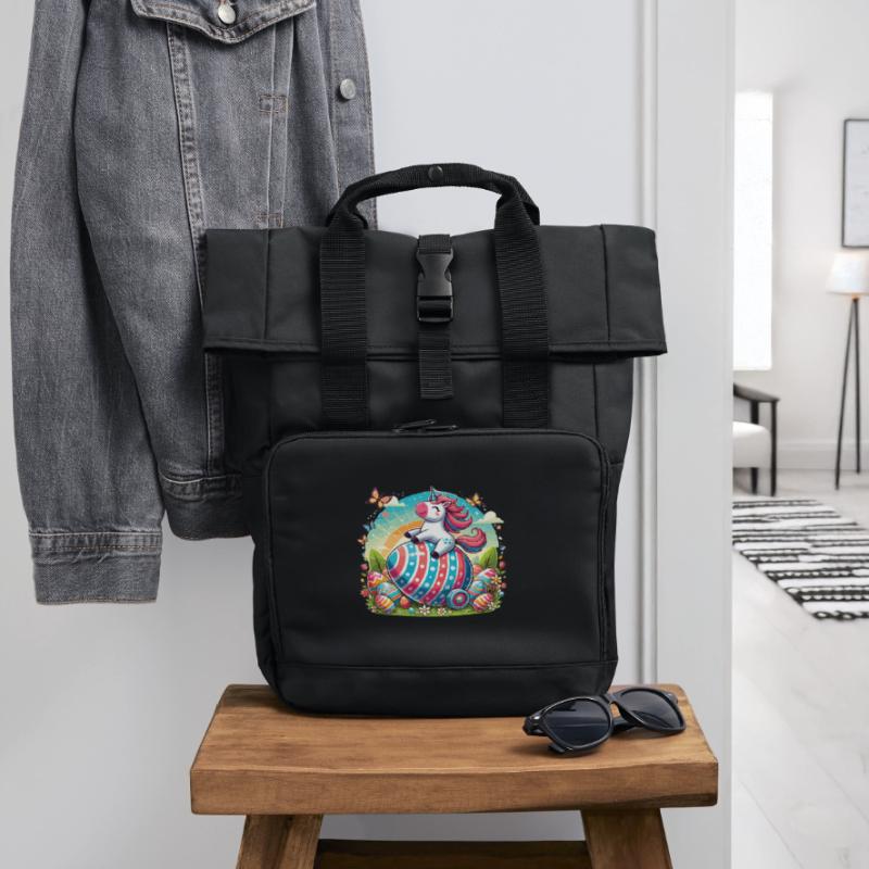 Easter Happy Easter Easter Bunny Easter Egg Spring Roll Top Backpack with Two Handles