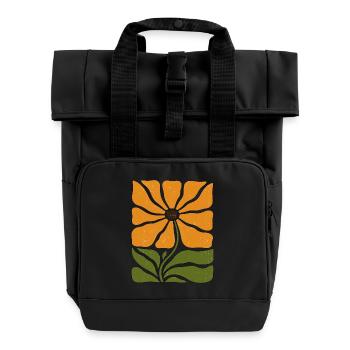 Boho wildflower in sunflower style - Roll Top Backpack with Two Handles - black - Front