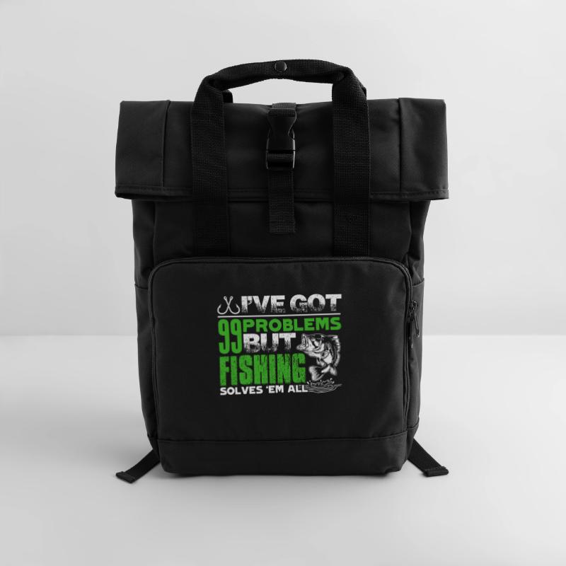 Fishing Solves All Problems Roll Top Backpack with Two Handles