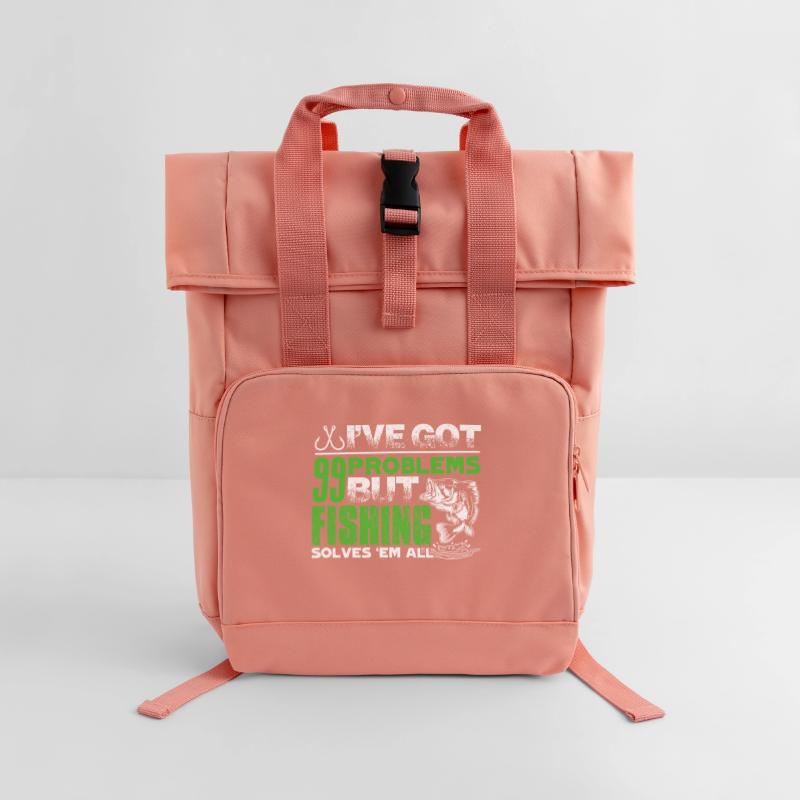 Fishing Solves All Problems Roll Top Backpack with Two Handles