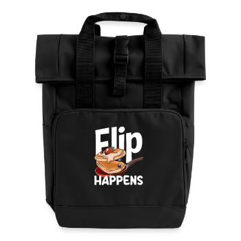 Pancakes Flip Happens Funny Breakfast Design - Roll Top Backpack with Two Handles - black - Front