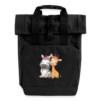 Süßes Zebra und Giraffe für Kinder - Rolltop Rucksack mit zwei Griffen - Schwarz - Vorne