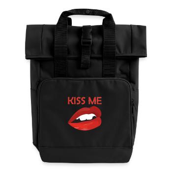 Kiss me Kussmund - Rolltop Rucksack mit zwei Griffen - Schwarz - Vorne
