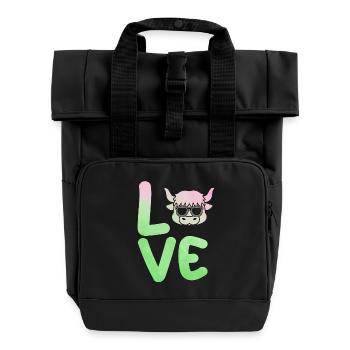 Büffel Rind Ochsen - Rolltop Rucksack mit zwei Griffen - Schwarz - Vorne