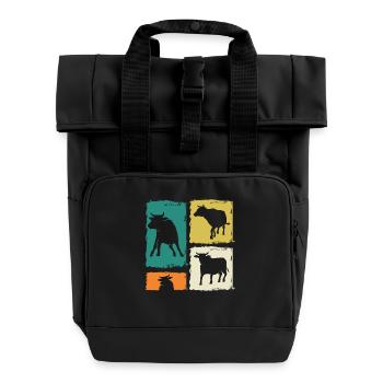 Büffel Rind Ochsen - Rolltop Rucksack mit zwei Griffen - Schwarz - Vorne