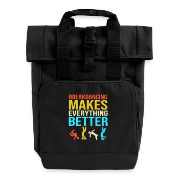Breakdance - Rolltop Rucksack mit zwei Griffen - Schwarz - Vorne