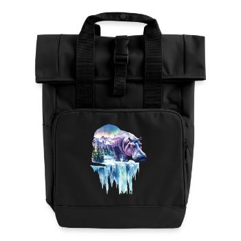 Nilpferd - Rolltop Rucksack mit zwei Griffen - Schwarz - Vorne
