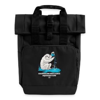 Aquarius Zodiac Sign Sloth Channeling - Roll Top Backpack with Two Handles - black - Front