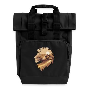Lion silhouette in the desert with sunrise - Roll Top Backpack with Two Handles - black - Front