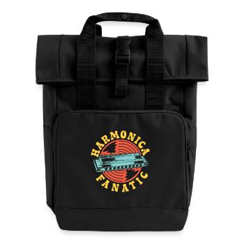 Funny Harmonica Player Fanatic Harmonica - Rolltop Rucksack mit zwei Griffen - Schwarz - Vorne