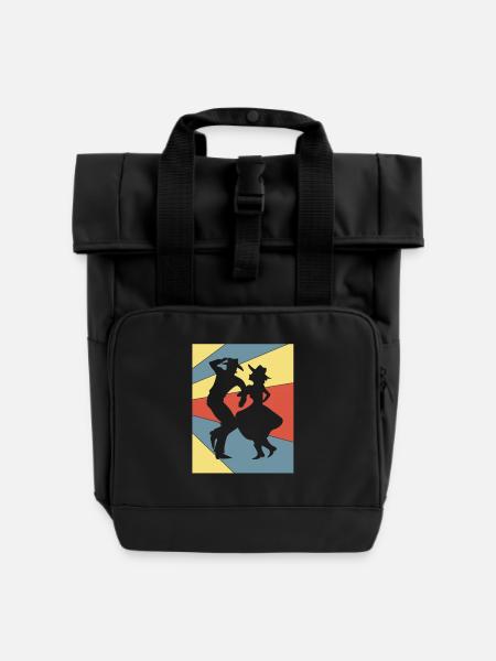 Square Dance - Roll Top Backpack with Two Handles - black