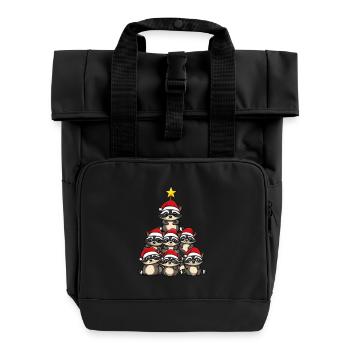 Waschbär Weihnachten Christbaum - Rolltop Rucksack mit zwei Griffen - Schwarz - Vorne